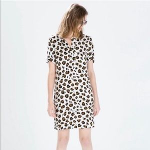 ZARA White Leopard / Cheetah Print Sheath Shift Dress XS